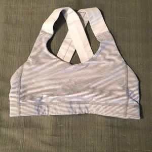 Lululemon grey and white striped all sports bra